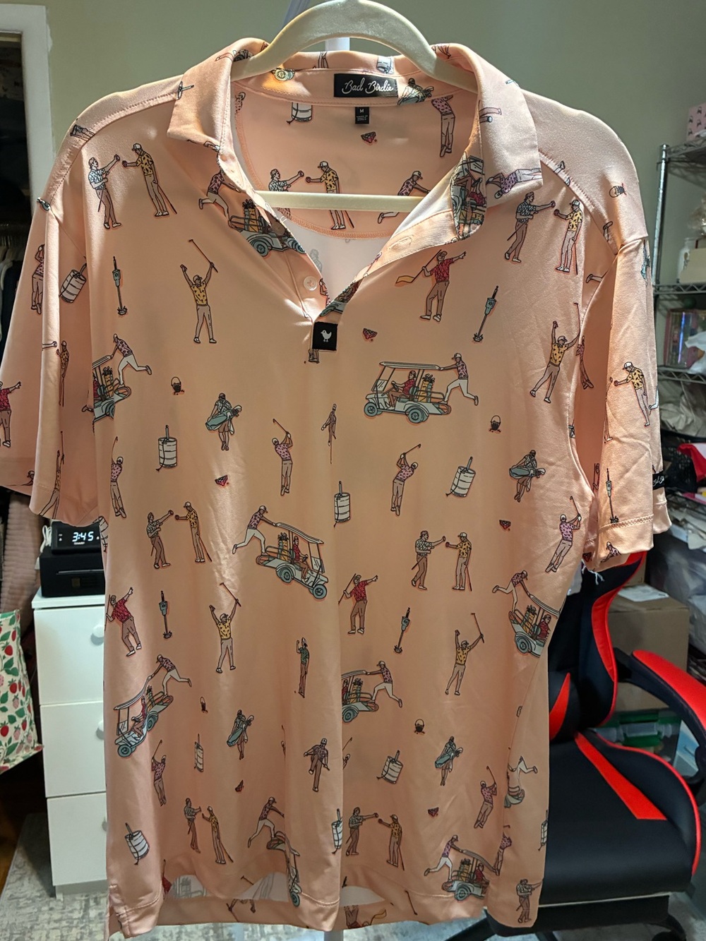 Bad Birdie Peach Golf-Print Short Sleeve Polo